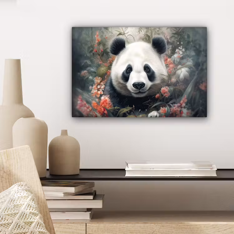 Panda - Wilde dieren - Bloemen - Natuur canvas 2cm klein -sfeer6