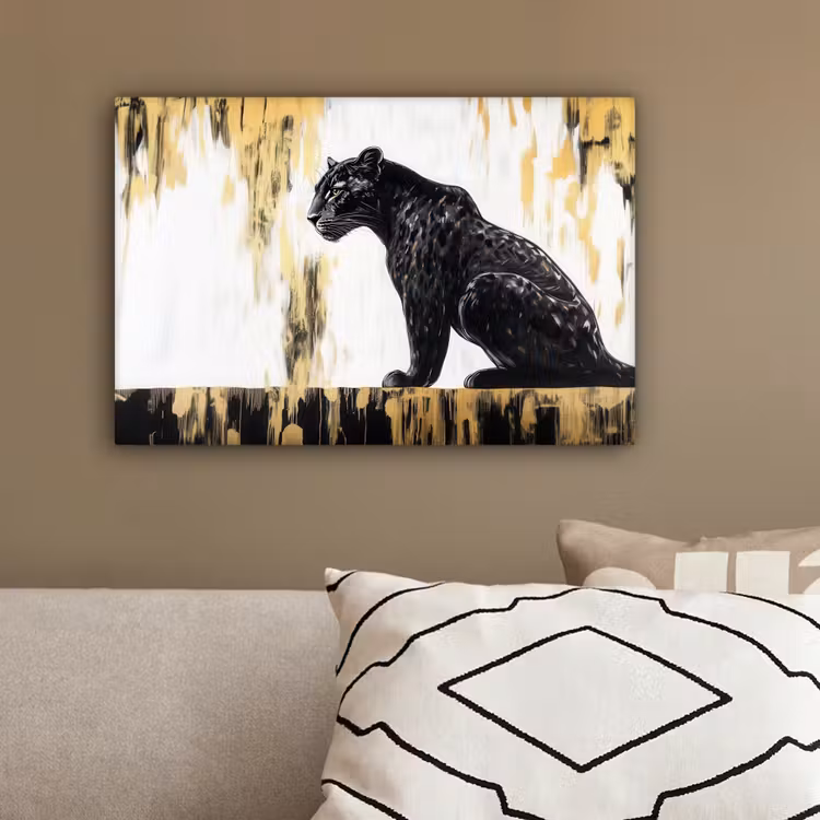 Panter - Zwart - Abstract - Goud canvas 2cm klein -sfeer3