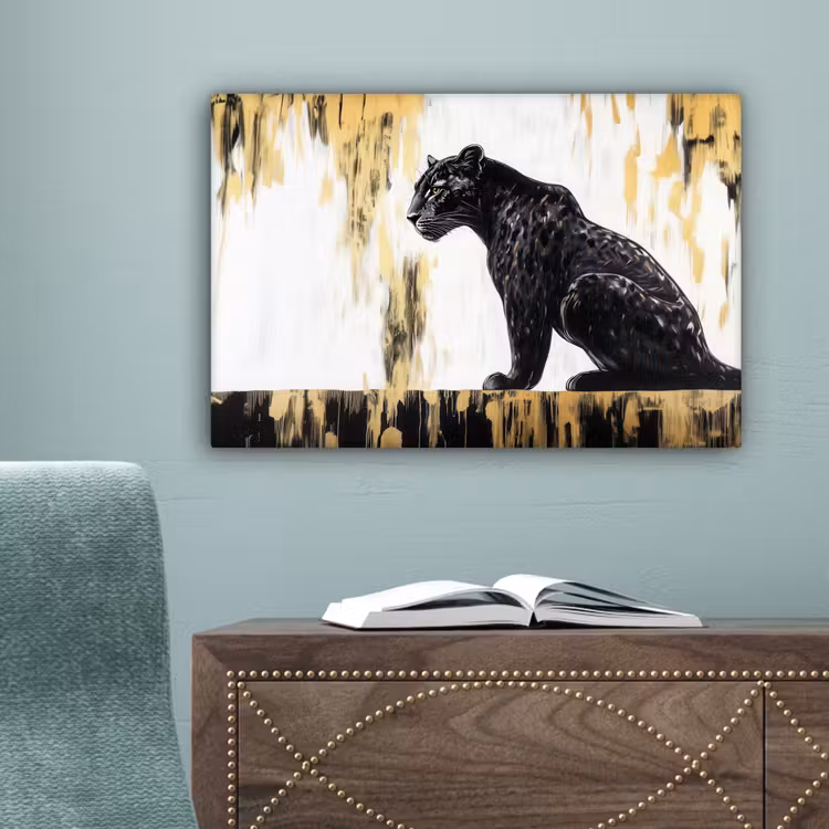 Panter - Zwart - Abstract - Goud canvas 2cm klein -sfeer4