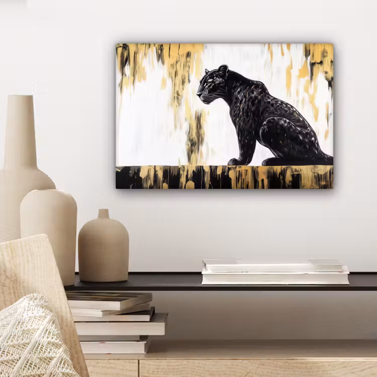 Panter - Zwart - Abstract - Goud canvas 2cm klein -sfeer6
