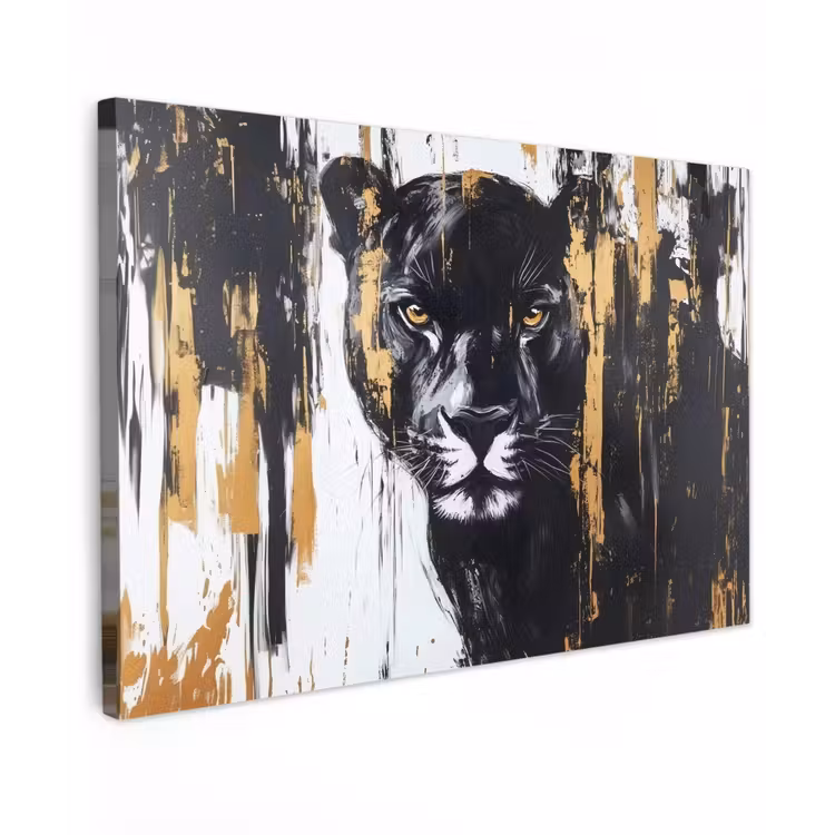 Panter - Zwart - Abstract - Verfstreken canvas 2cm klein -z3d