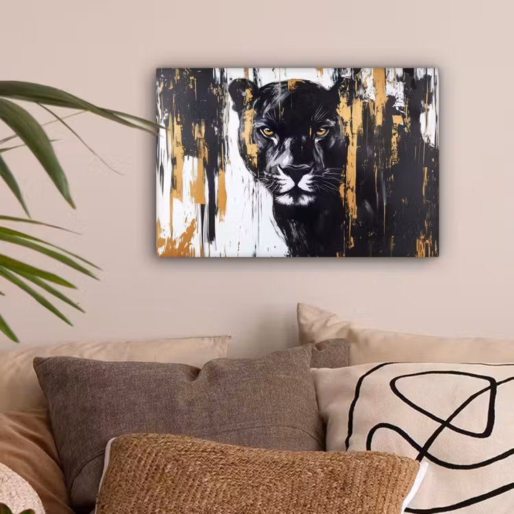 Panter - Zwart - Abstract - Verfstreken canvas 2cm klein -sfeer1