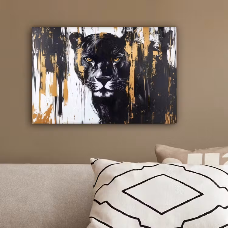 Panter - Zwart - Abstract - Verfstreken canvas 2cm klein -sfeer3