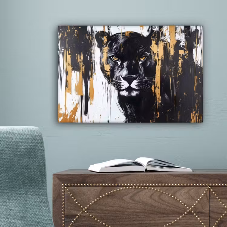 Panter - Zwart - Abstract - Verfstreken canvas 2cm klein -sfeer4