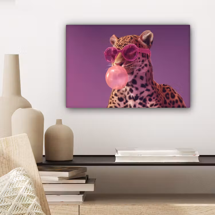 Panter - Zonnebril - Kauwgombel - Roze canvas 2cm klein -sfeer6