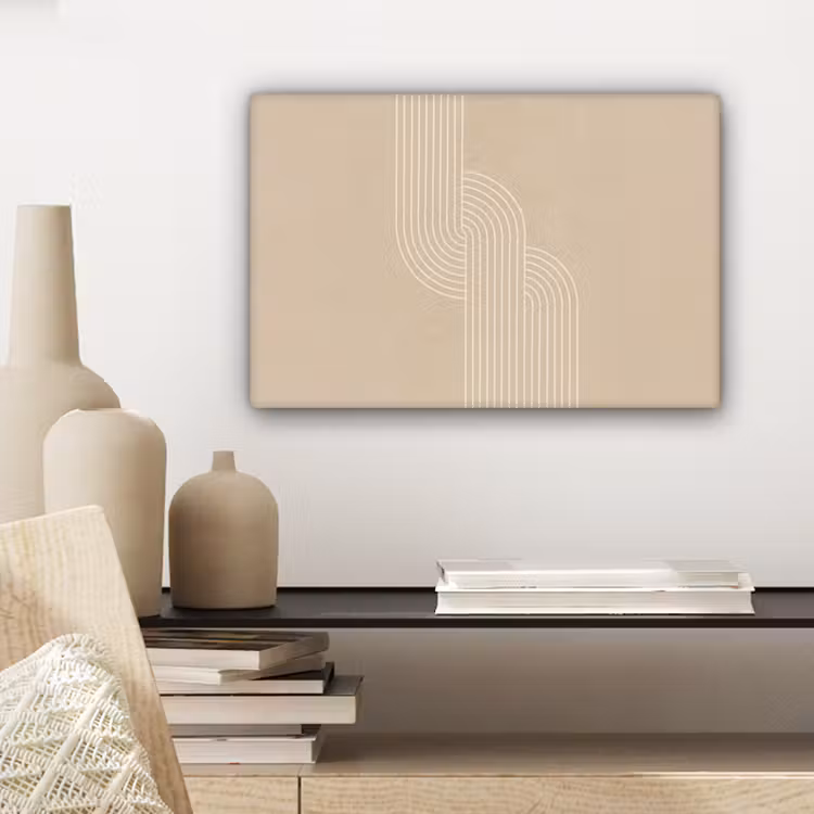 Parallelle lijnen - Lichte textuur - Beige canvas 2cm klein -sfeer6