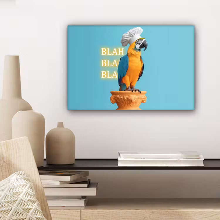 Papegaai - Koksmuts - Quote - Neon canvas 2cm klein -sfeer6
