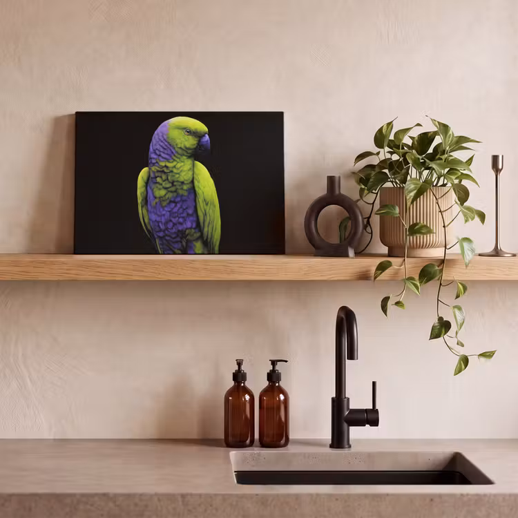 Papegaai - Veren - Opvallend - Groen canvas 2cm klein -sfeer3