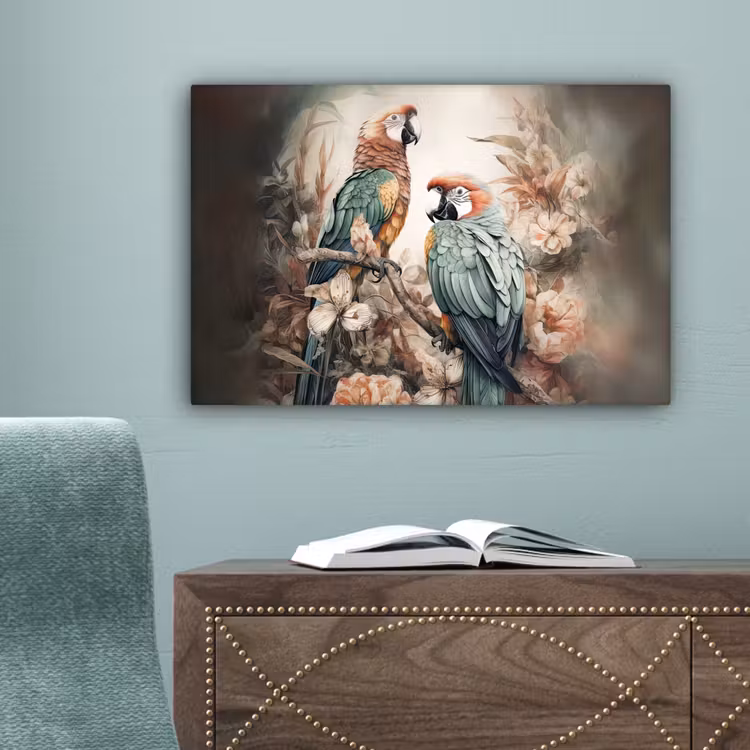 Papegaaien - Vogels - Natuur - Bloemen canvas 2cm klein -sfeer4