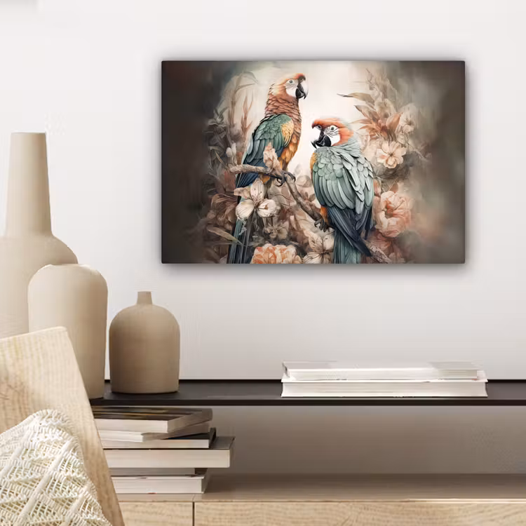 Papegaaien - Vogels - Natuur - Bloemen canvas 2cm klein -sfeer6