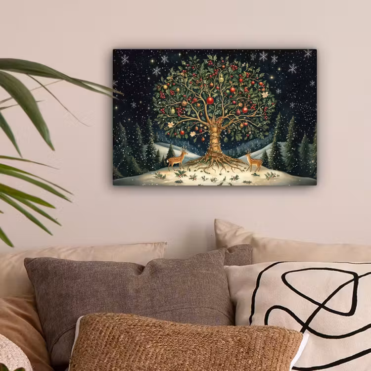 Feestboom - Winterhemel - Kleurrijk canvas 2cm klein -sfeer1