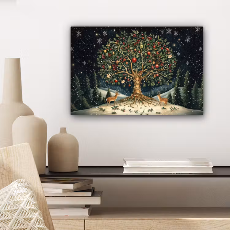 Feestboom - Winterhemel - Kleurrijk canvas 2cm klein -sfeer6