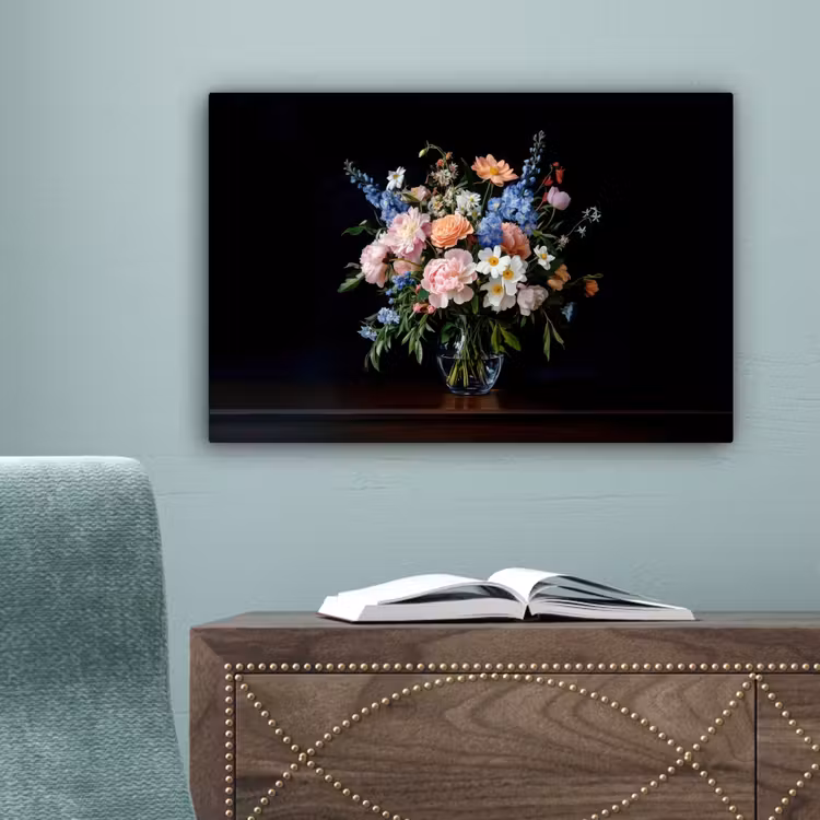 Pastel - Bloemen - Glazen - Vaas canvas 2cm klein -sfeer4