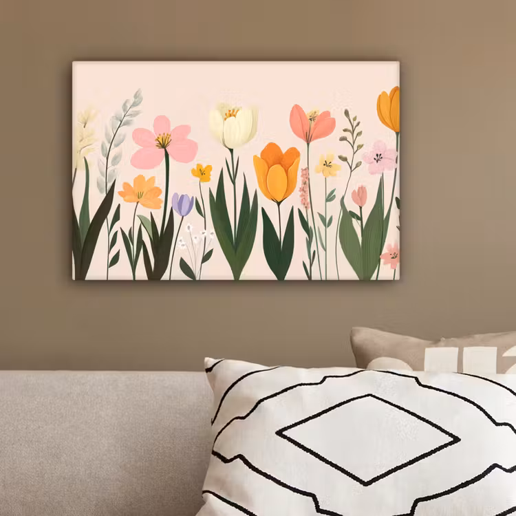Pasteltinten - Bloemen - Illustratie canvas 2cm klein -sfeer3