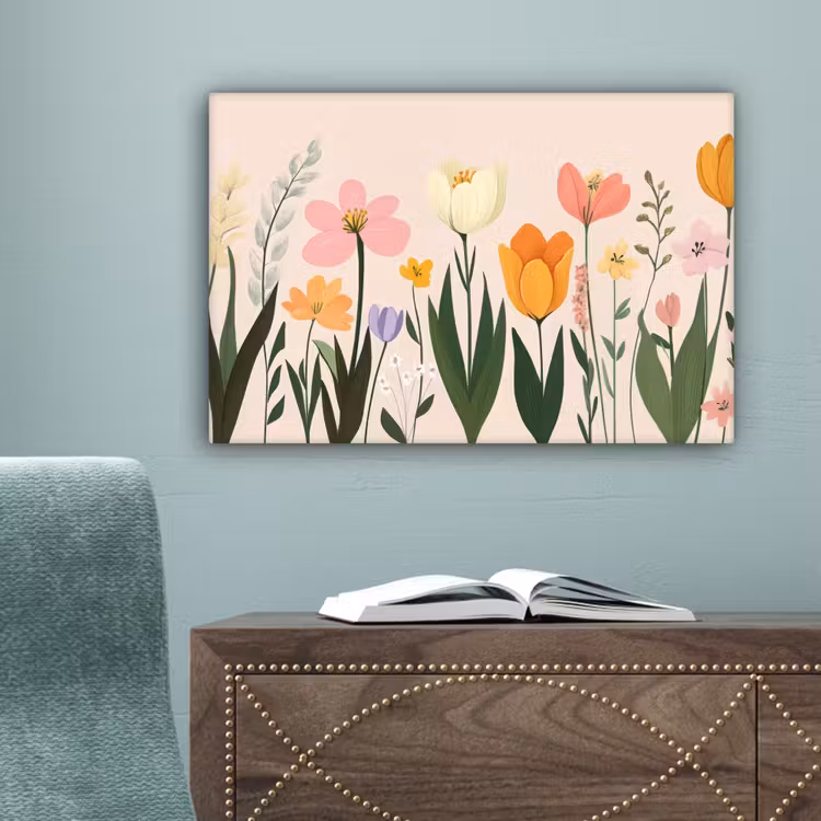 Pasteltinten - Bloemen - Illustratie canvas 2cm klein -sfeer4