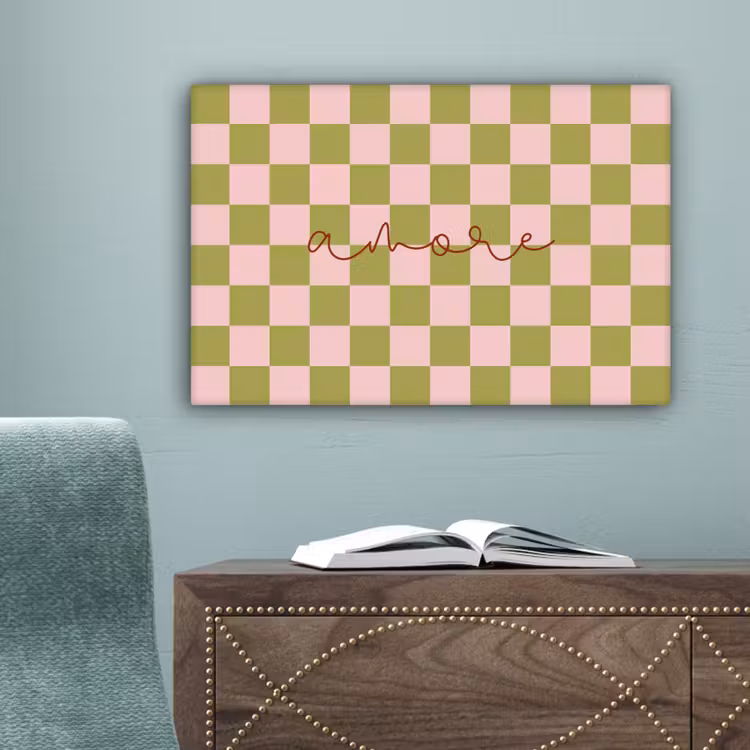 Patroon - Geblokt - Olijfgroen - Amore canvas 2cm klein -sfeer4