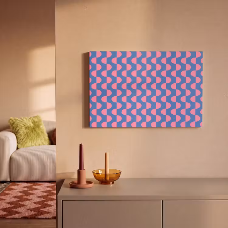 Patroon - Halve cirkels - Abstract - Modern - Roze - Blauw canvas 2cm klein -sfeer1