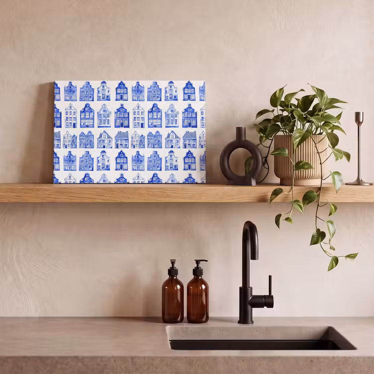 Patroon - Huizen - Blauw canvas 2cm klein 34 -sfeer3