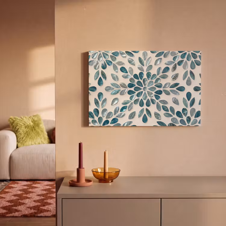 Patroon - Bladeren - Abstract - Modern - Turquoise canvas 2cm klein -sfeer1