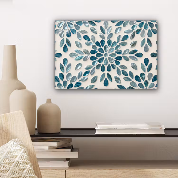 Patroon - Bladeren - Abstract - Modern - Turquoise canvas 2cm klein -sfeer6