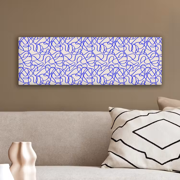 Patronen - Beige - Blauw - Lijnen canvas 2cm klein 828 -sfeer3