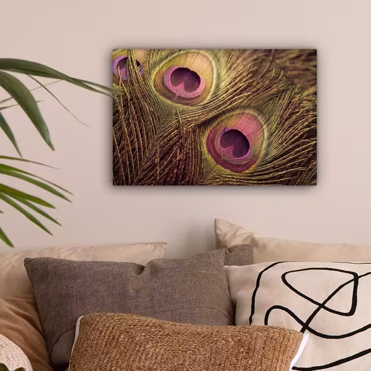 Pauw - Veren - Paars - Groen canvas 2cm klein -sfeer1