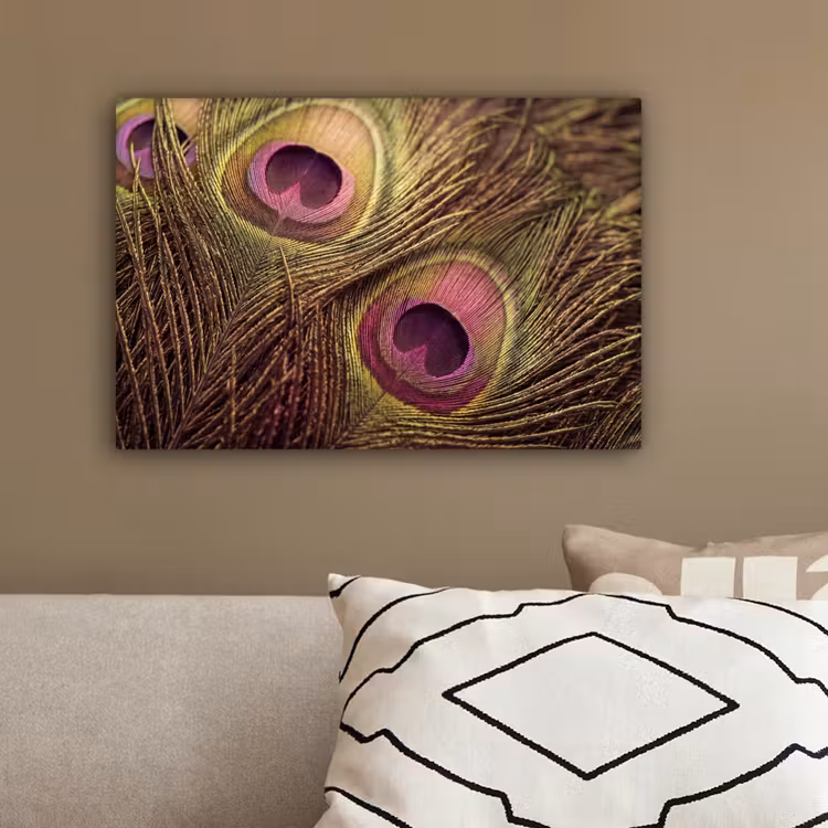 Pauw - Veren - Paars - Groen canvas 2cm klein -sfeer3