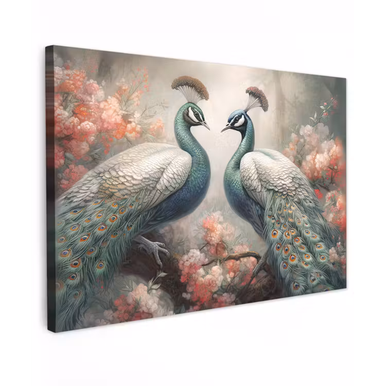 Pauwen - Pauwenveren - Vogels - Bloemen - Natuur canvas 2cm klein -z3d