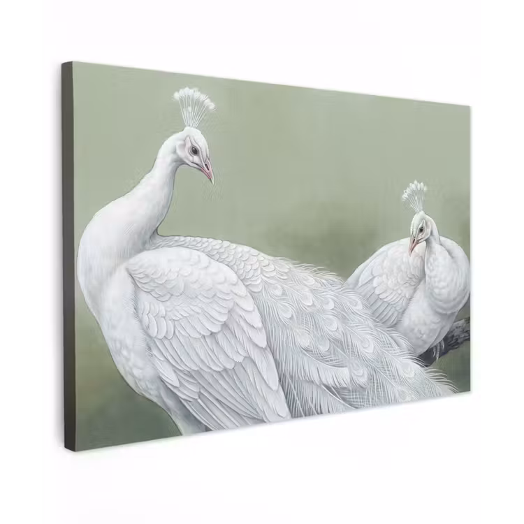 Pauwen - Wit - Natuur - Groen canvas 2cm klein -z3d