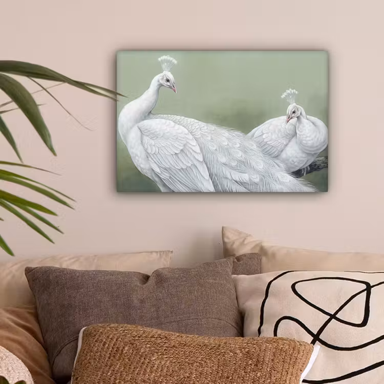 Pauwen - Wit - Natuur - Groen canvas 2cm klein -sfeer1
