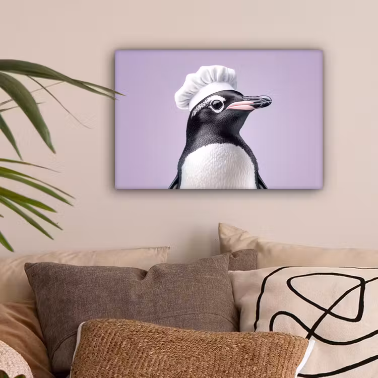 Pinguïn - Koksmuts - Lief - Paars canvas 2cm klein -sfeer1