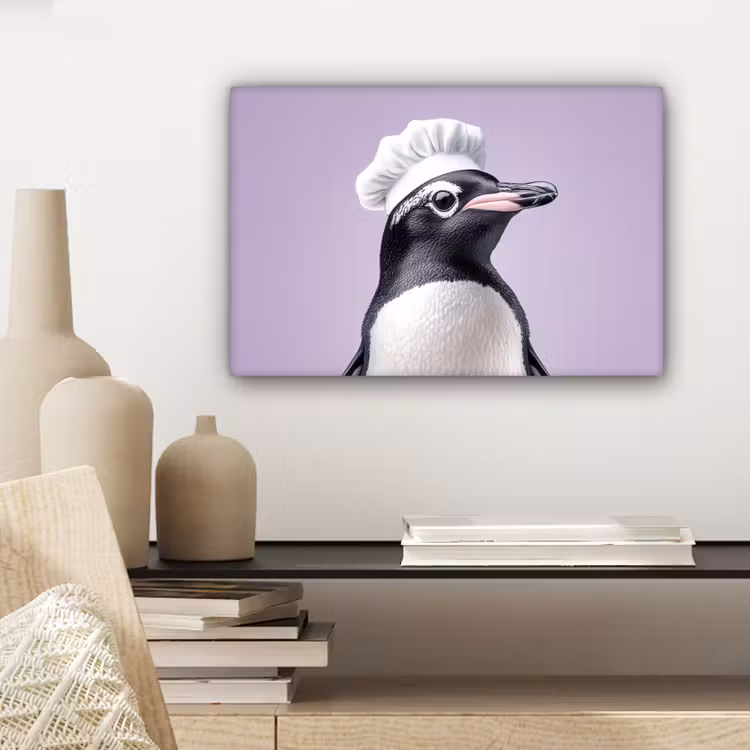 Pinguïn - Koksmuts - Lief - Paars canvas 2cm klein -sfeer6