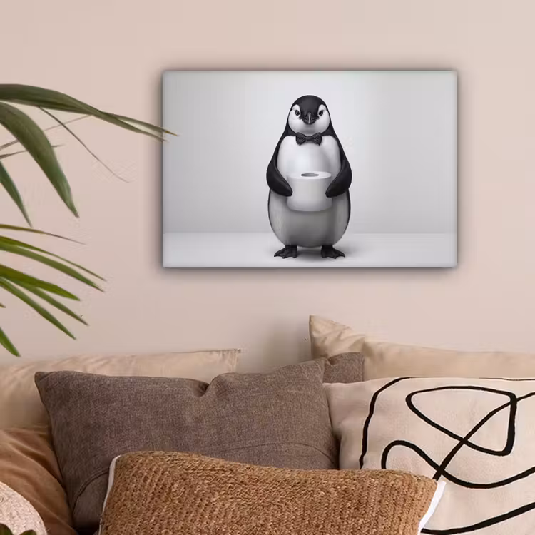 Pinguïn - WC rol - Wit canvas 2cm klein -sfeer1