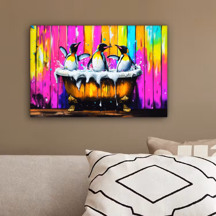 Pinguïns - Badkuip - Kleurrijk - Schuim canvas 2cm klein -sfeer3