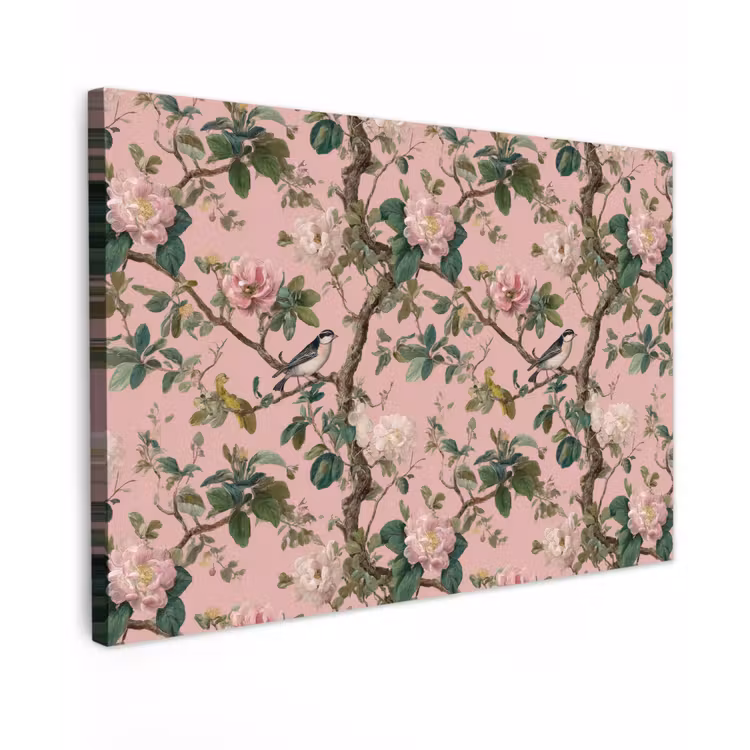 Pioenrozen - Botanisch - Vogel canvas 2cm klein 34 -z3d