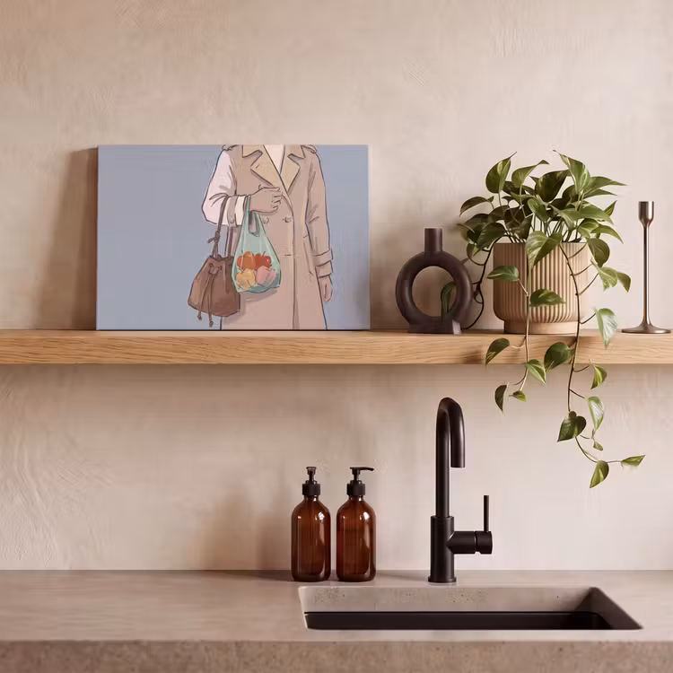 Mensen - Boodschappen - Stadsleven - Modern - Kleurrijk canvas 2cm klein -sfeer3