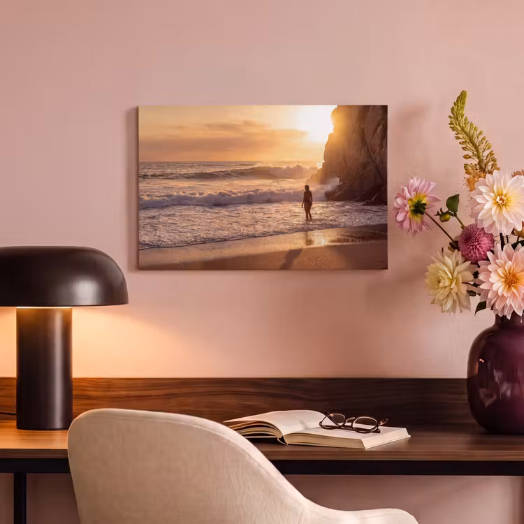 Mensen - Oceaan - Zonsondergang - Kust - Goud canvas 2cm klein -sfeer4