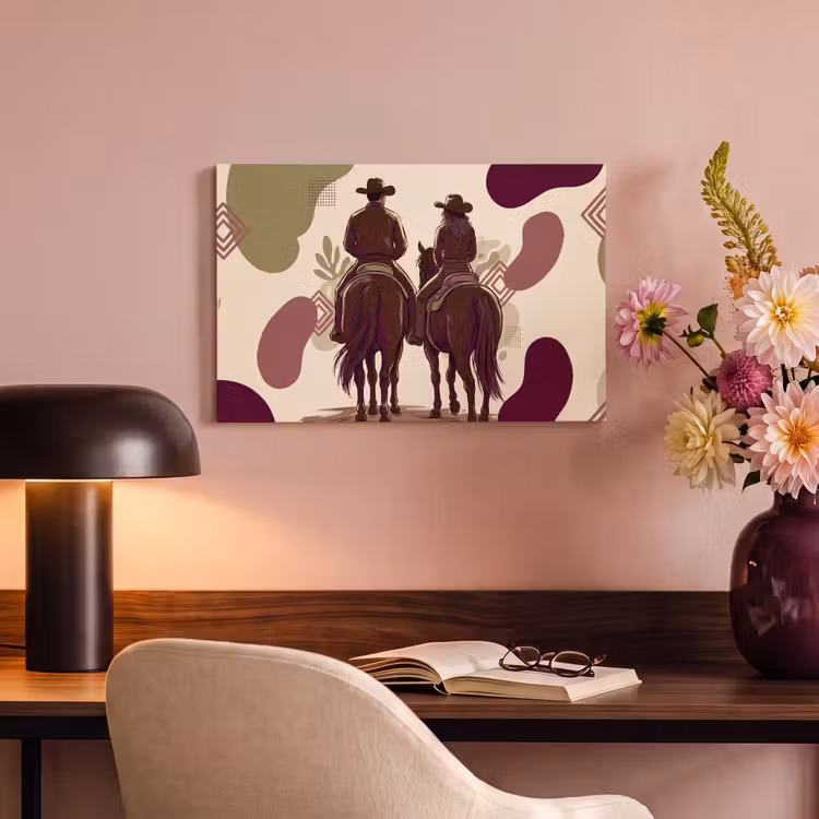 Mensen - Ruiters - Western - Illustratie - Bruin canvas 2cm klein -sfeer4