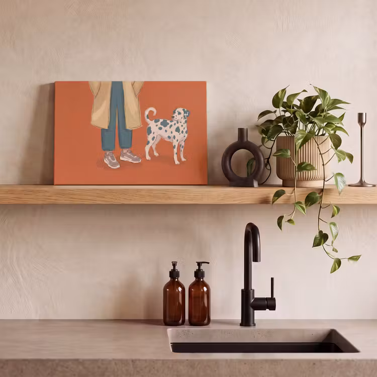 Persoon - Hond - Dieren - Illustratie - Modern canvas 2cm klein -sfeer3