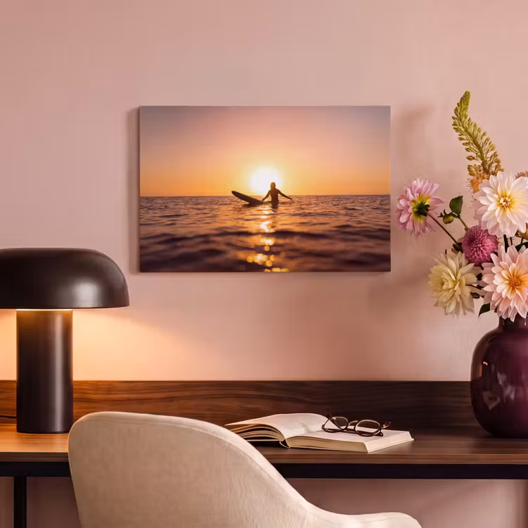 Persoon - Surfen - Zonsondergang - Zee - Oranje canvas 2cm klein -sfeer4