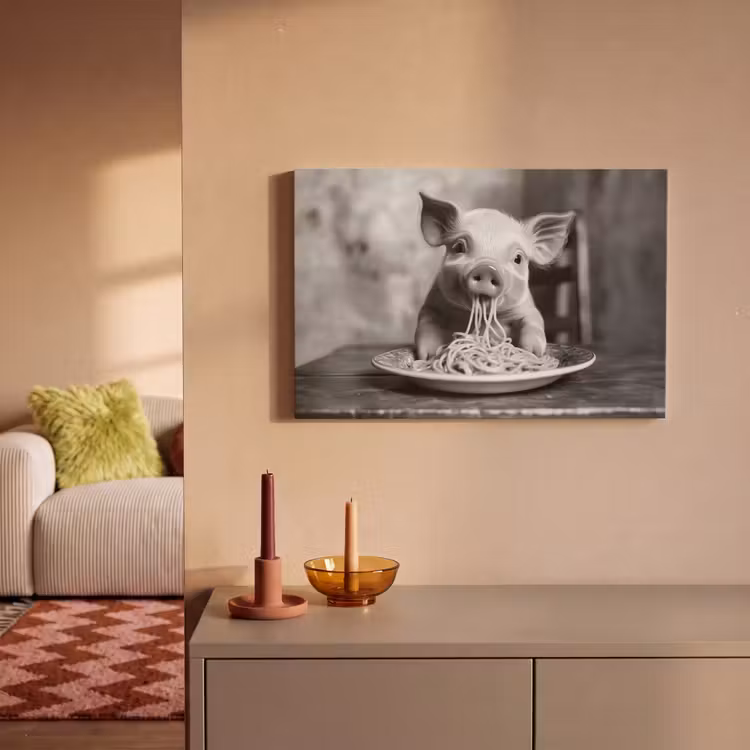 Varken - Schattig - Spaghetti - Zwart wit - Dier canvas 2cm klein -sfeer1