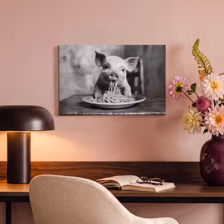 Varken - Schattig - Spaghetti - Zwart wit - Dier canvas 2cm klein -sfeer4