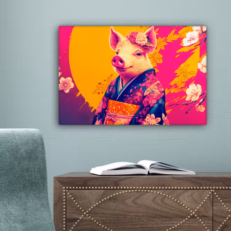 Varken - Bloemkroon - Kimono - Abstract canvas 2cm klein -sfeer4