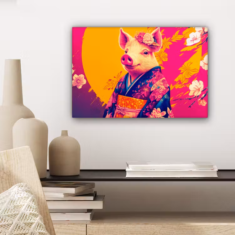 Varken - Bloemkroon - Kimono - Abstract canvas 2cm klein -sfeer6