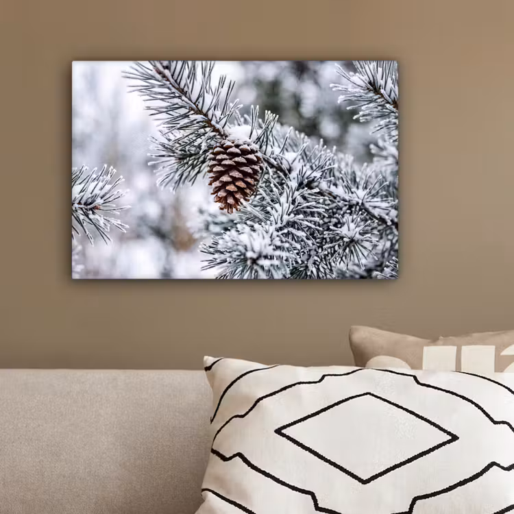 Dennenappel - Tak - Sneeuw - Winter - Sfeervol canvas 2cm klein -sfeer3