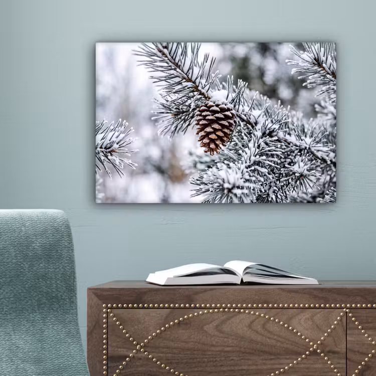 Dennenappel - Tak - Sneeuw - Winter - Sfeervol canvas 2cm klein -sfeer4