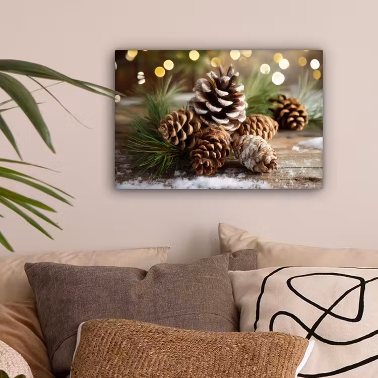 Dennenappels - Kerstsfeer - Bruin - Groen canvas 2cm klein -sfeer1