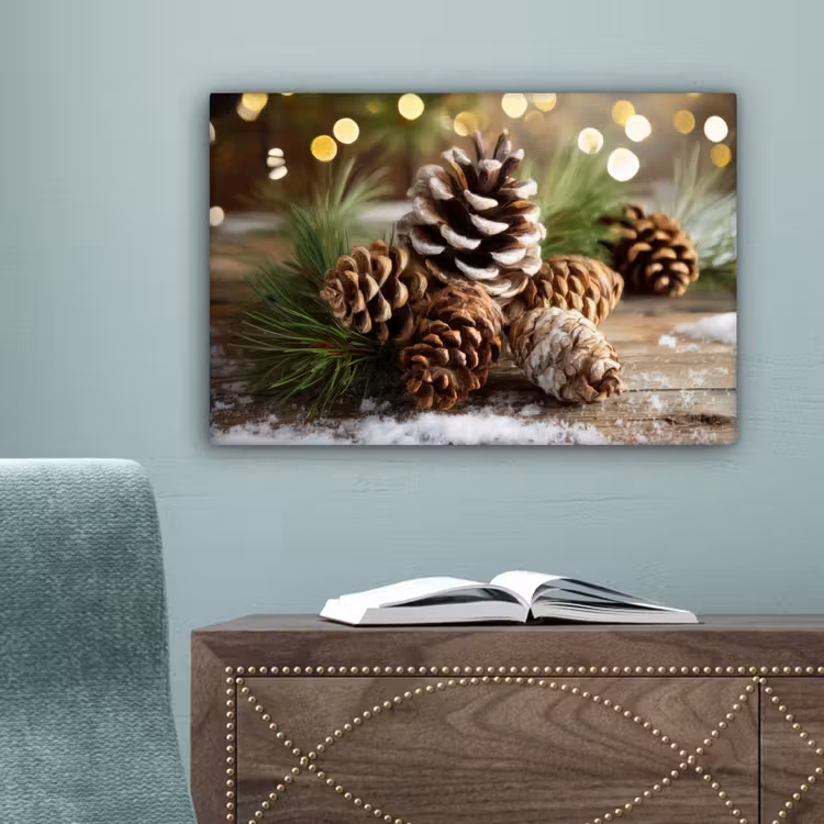 Dennenappels - Kerstsfeer - Bruin - Groen canvas 2cm klein -sfeer4