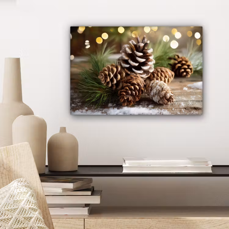 Dennenappels - Kerstsfeer - Bruin - Groen canvas 2cm klein -sfeer6