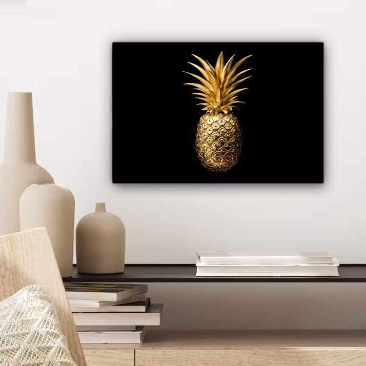 Ananas - Zwart - Goud - Luxe canvas 2cm klein -sfeer6